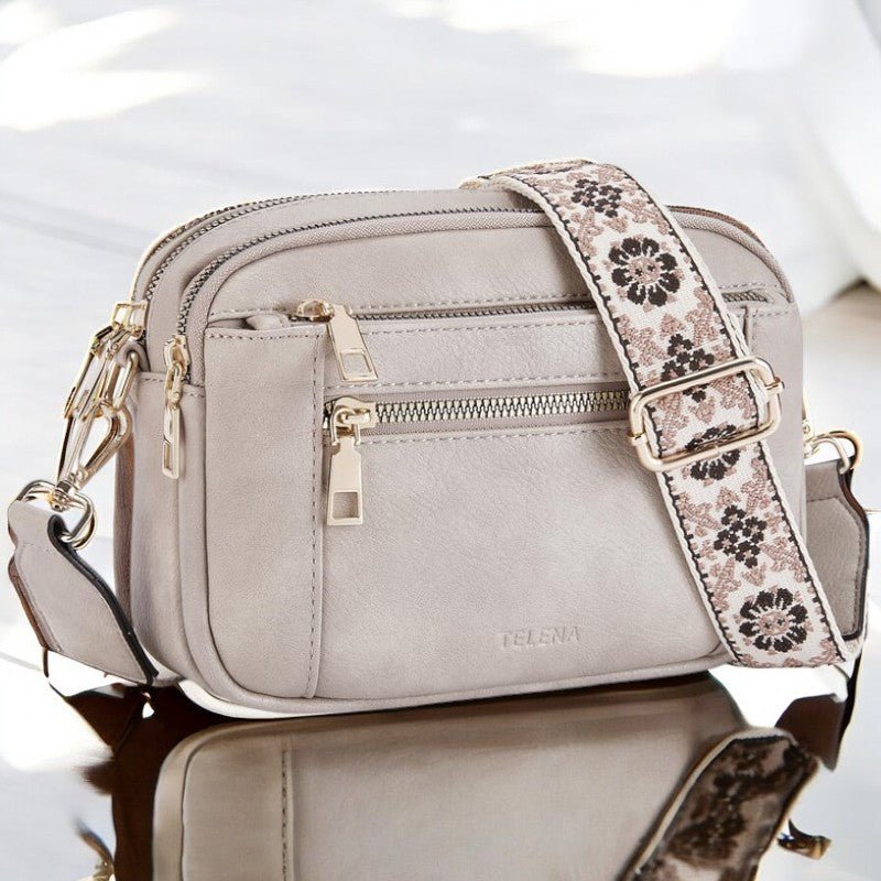 SUENTA Schultertasche Aus Feinem Leder Viel Platz Mehrere Abteile Verstellbare Riemen Grau