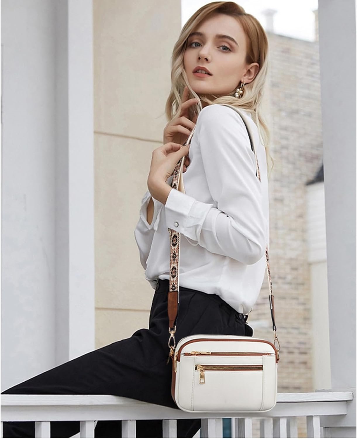 SUENTA Schultertasche Aus Feinem Leder Viel Platz Mehrere Abteile Verstellbare Riemen