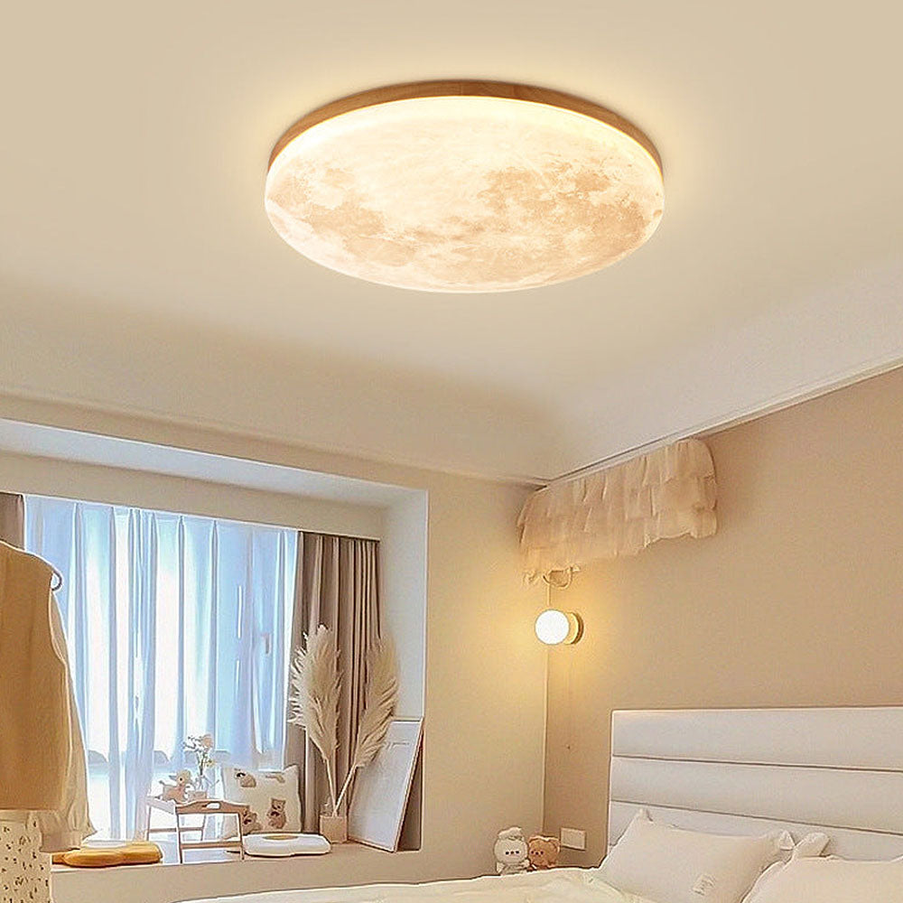 SUENTA Moon Round LED-Deckenleuchte Minimalistisches Design Licht Holz