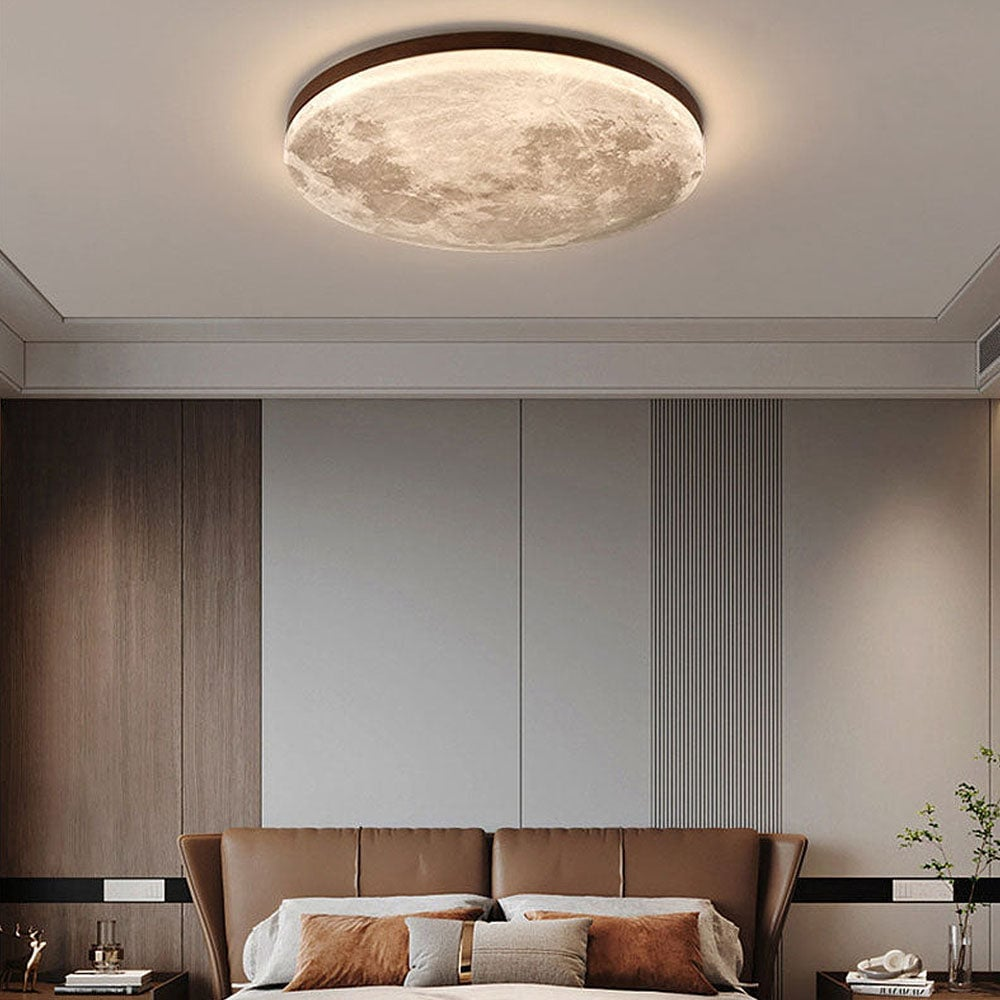 SUENTA Moon Round LED-Deckenleuchte Minimalistisches Design Licht Walnuss