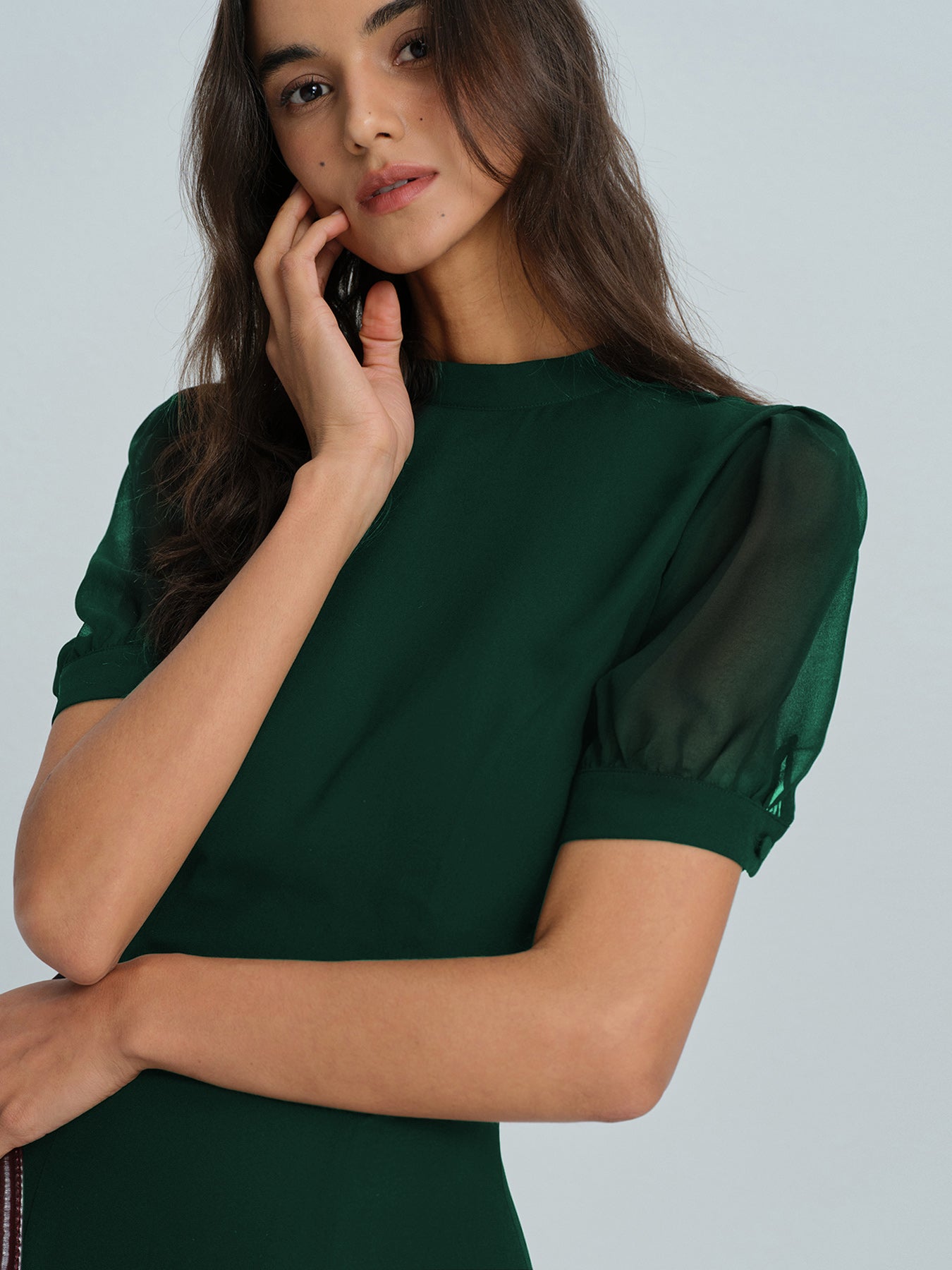 SUENTA Cicada | Chiffon-Minikleid – Stehkragen mit transparenten Details