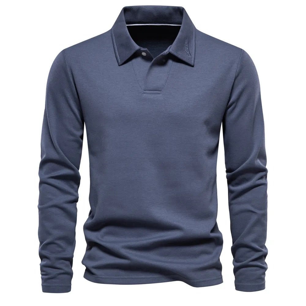 SUENTA Aureliuz | Herren Langärmliges Poloshirt – Weiches & Atmungsaktives Material Blau