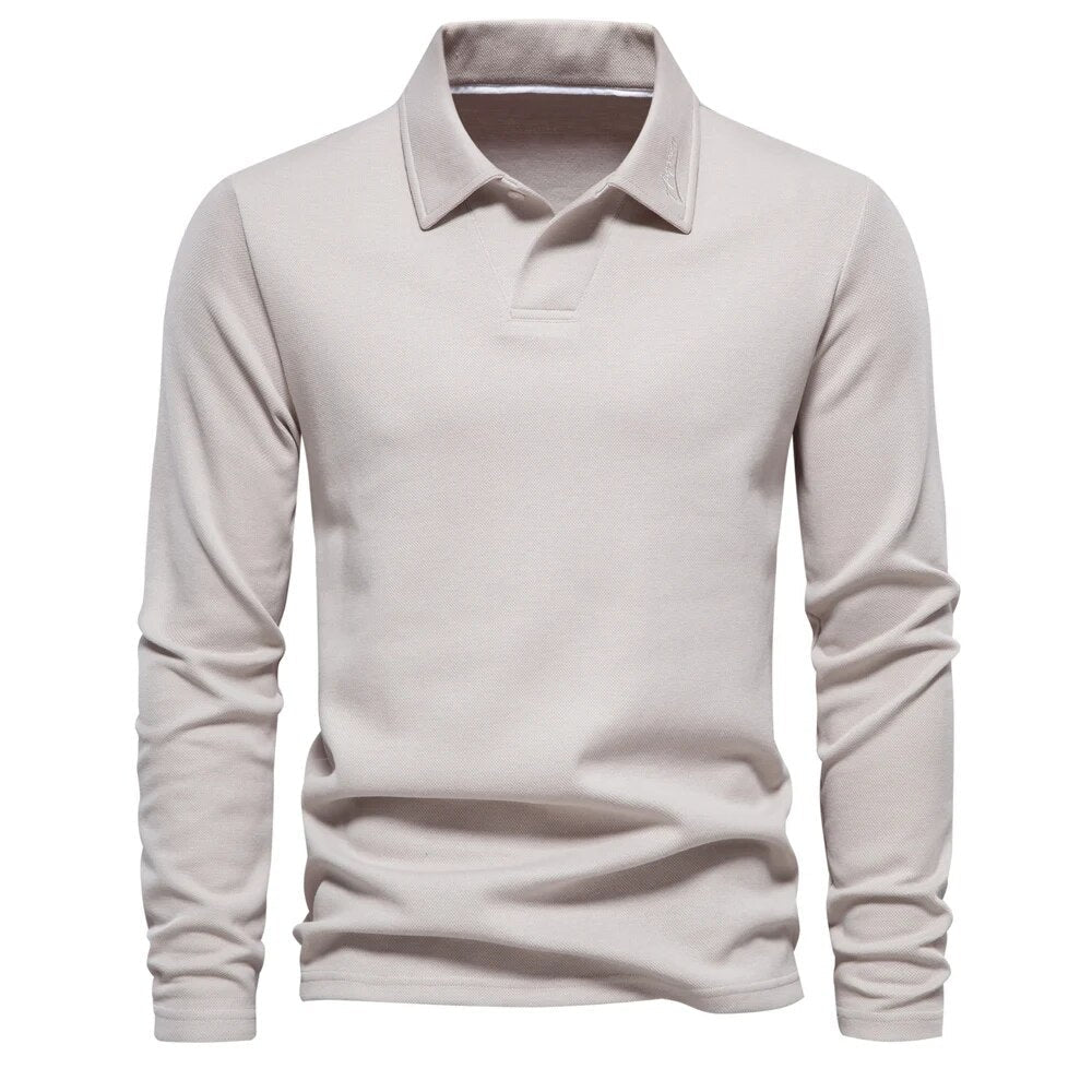 SUENTA Aureliuz | Herren Langärmliges Poloshirt – Weiches & Atmungsaktives Material Beige