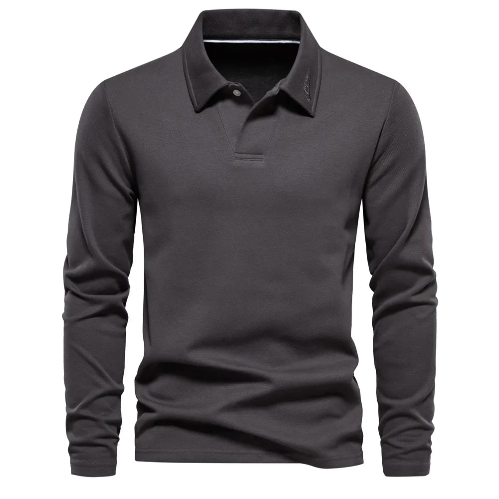 SUENTA Aureliuz | Herren Langärmliges Poloshirt – Weiches & Atmungsaktives Material Dunkelgrau
