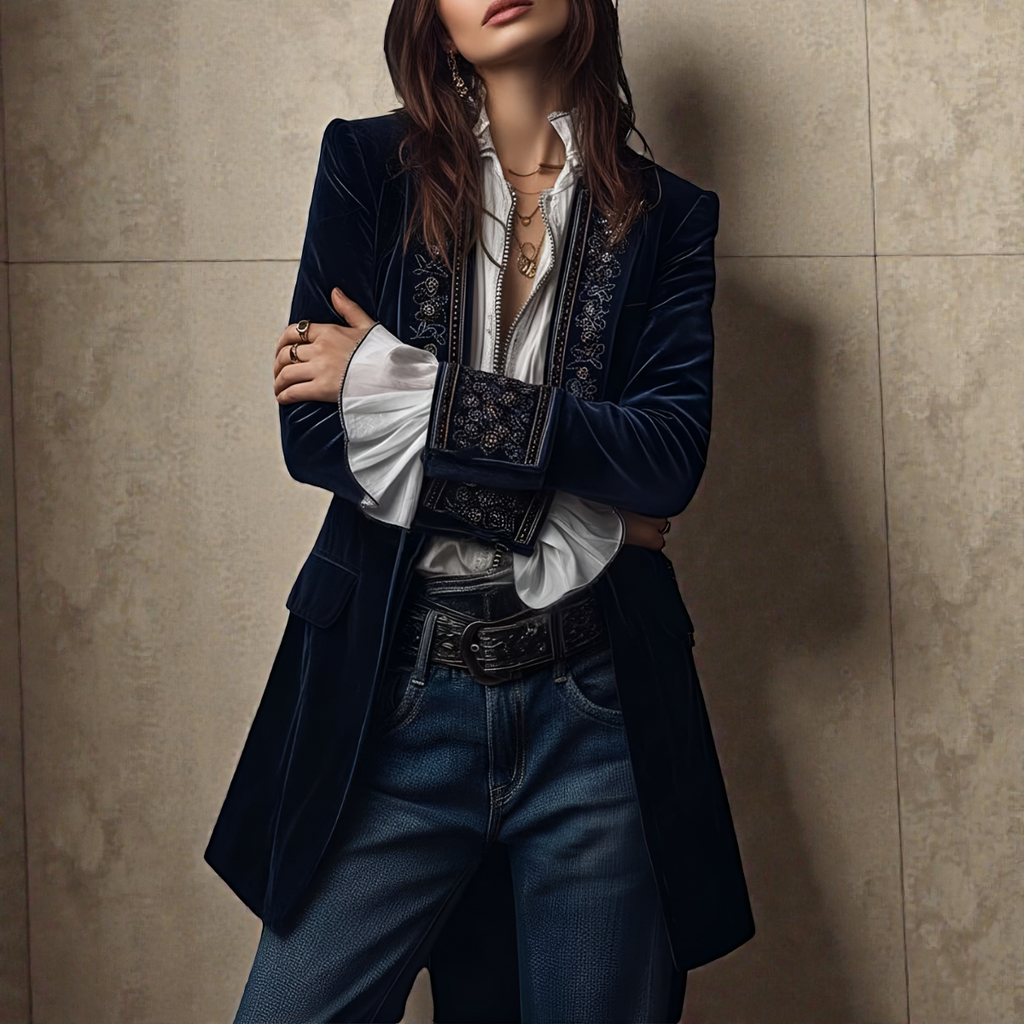 SUENTA Elegante Samtjacke Luxuriösen Samtmaterial Exquisiten Verarbeitung
