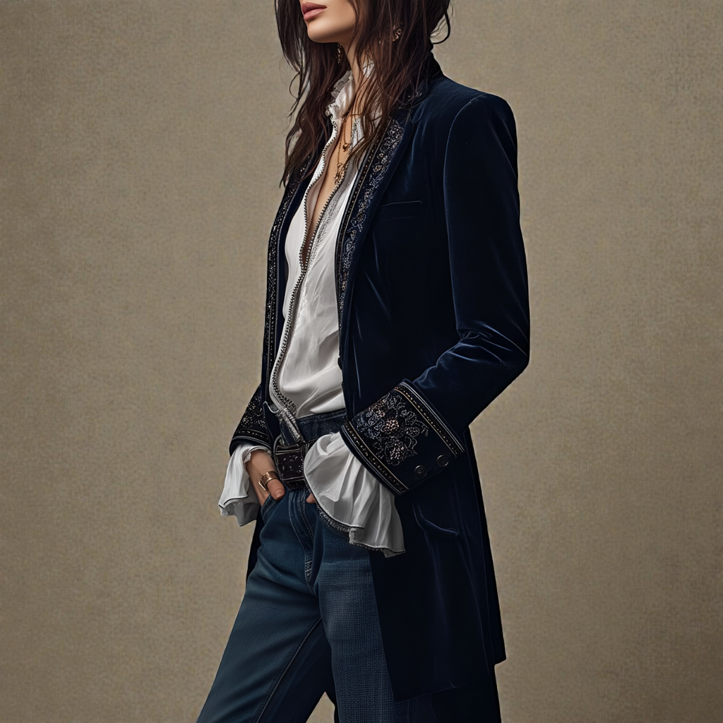 SUENTA Elegante Samtjacke Luxuriösen Samtmaterial Exquisiten Verarbeitung