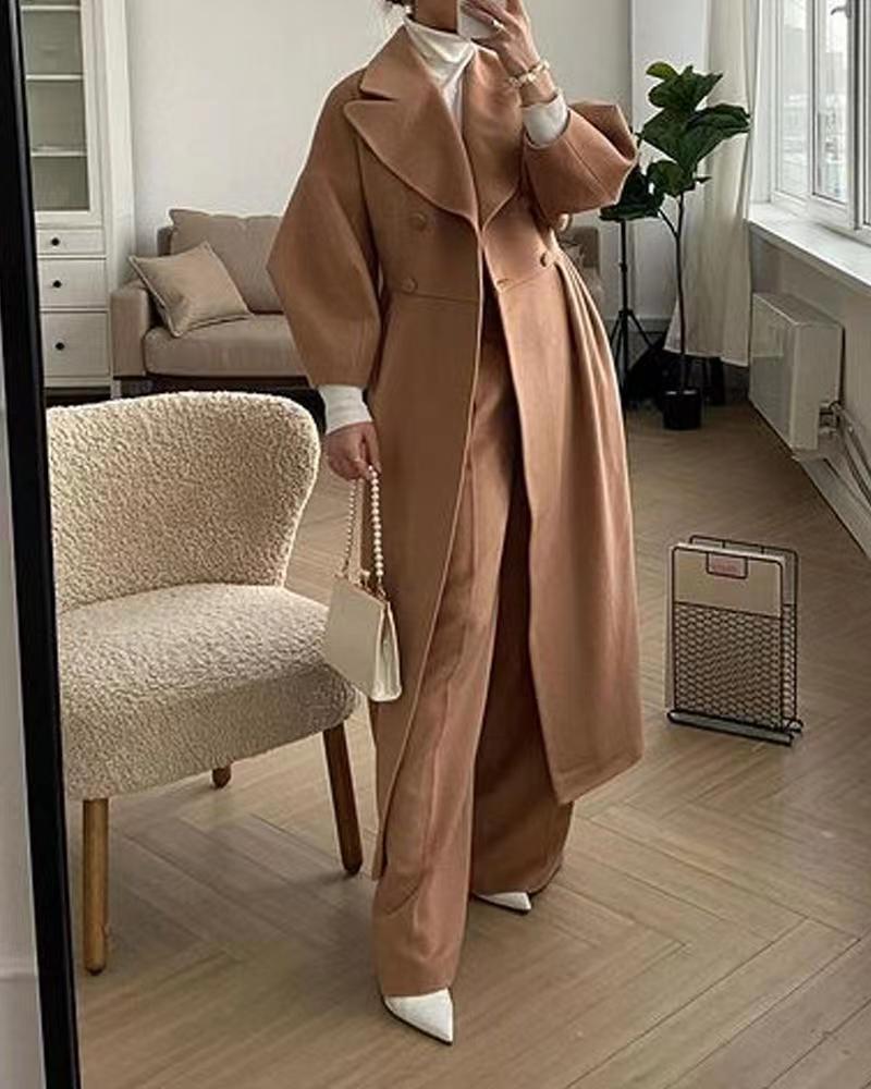 SUENTA Eleganter Langer Trenchcoat Reverskragen Damen Laternenärmel - Winterjacke Damen Kamel