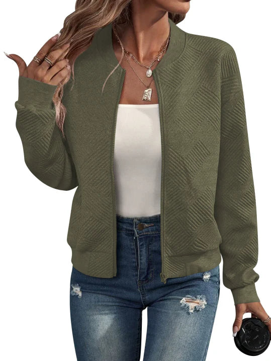 SUENTA Damen Minimalistische Übergangsjacke Mit Reißverschluss Olivgrün