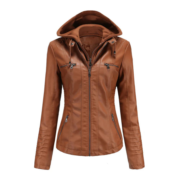 SUENTA Damen Winterjacke Mit Kapuze Reißverschluss Warm Gefüttert Braun