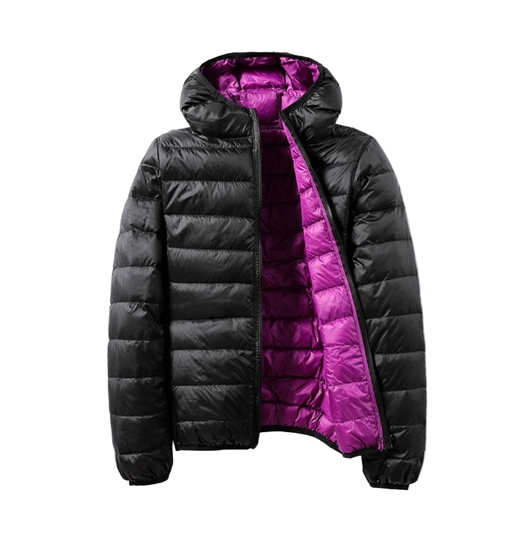 SUENTA Ushuaï Damen Leichte Übergangsjacke - Wendbar mit Kapuze Schwarz Lila