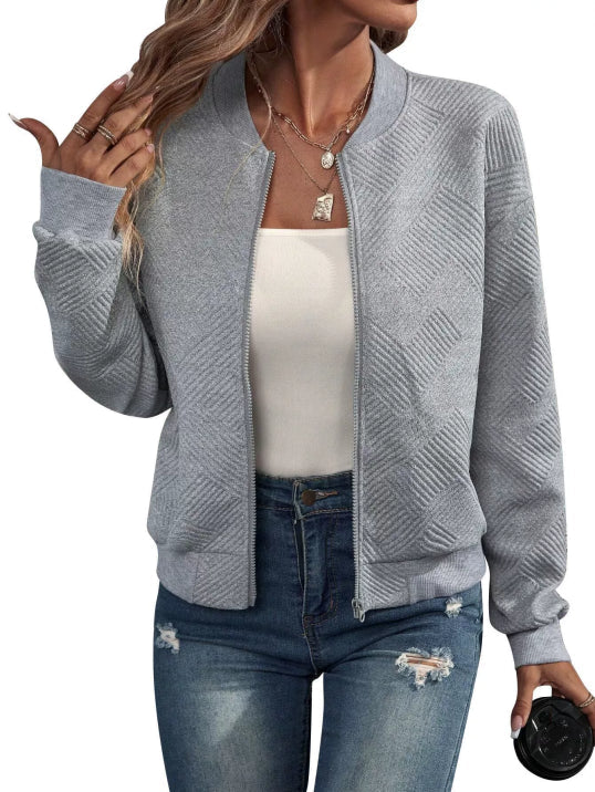 SUENTA Damen Minimalistische Übergangsjacke Mit Reißverschluss Grau