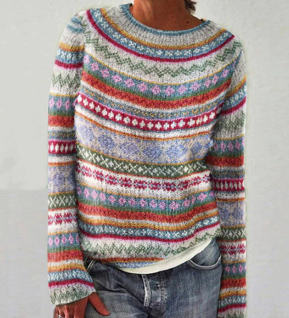 SUENTA Damen Stilvolle Strickpullover mit Rundhalsausschnitt Grau Weich Blau