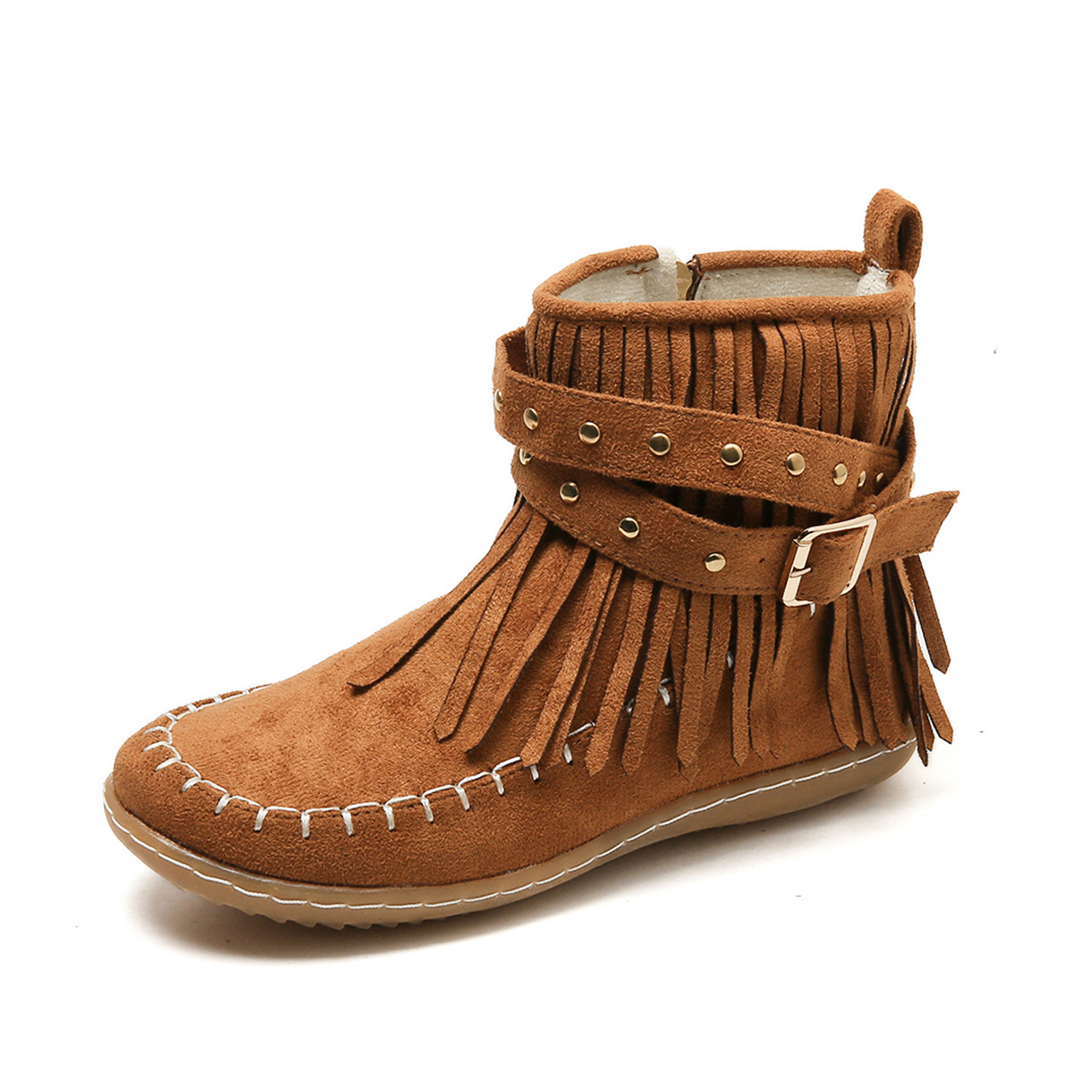 SUENTA Damen Cowboystiefel Boho-Stil Knöchellänge Metallnieten - Winterstiefel Dunkelbraun
