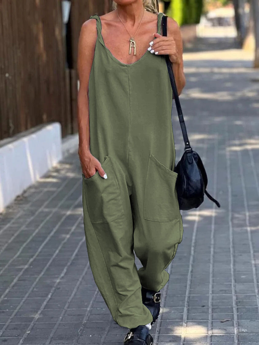 SUENTA Damen Latzhose – Lockere Baumwoll-Polyester Hose mit Großen Taschen Oliv