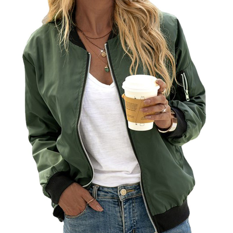 SUENTA Damen Bomber-Übergangsjacke Lockere Schnitt Material Alltag Grün
