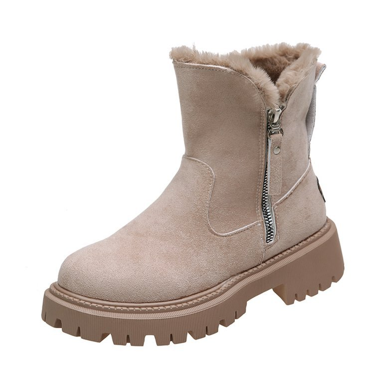 SUENTA Damen-Stiefeletten mit seitlichem Reißverschluss | Rutschfest - Winterstiefel Aprikose