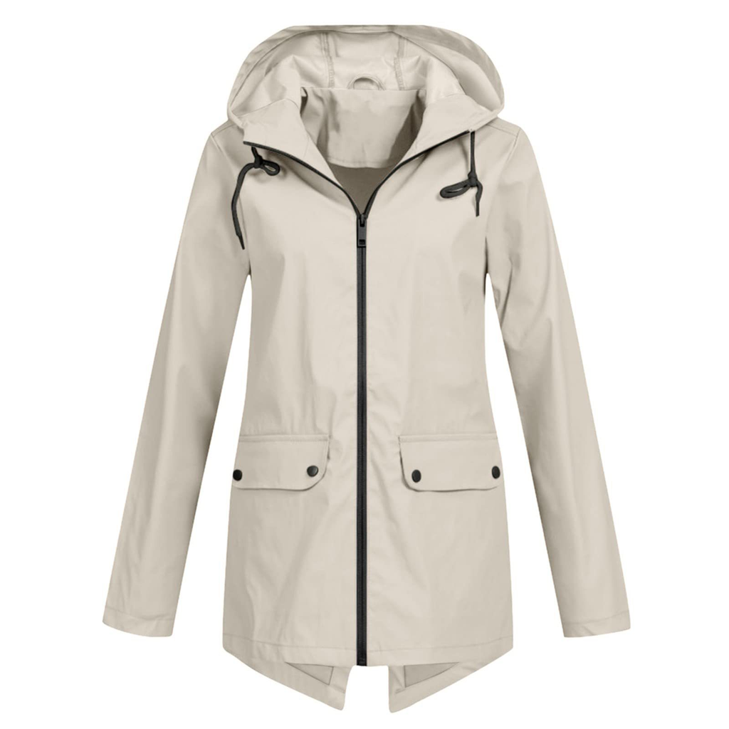 SUENTA Damen Regenjacke Kapuze Wasserdichte Modisch Durch Den Regen Beige