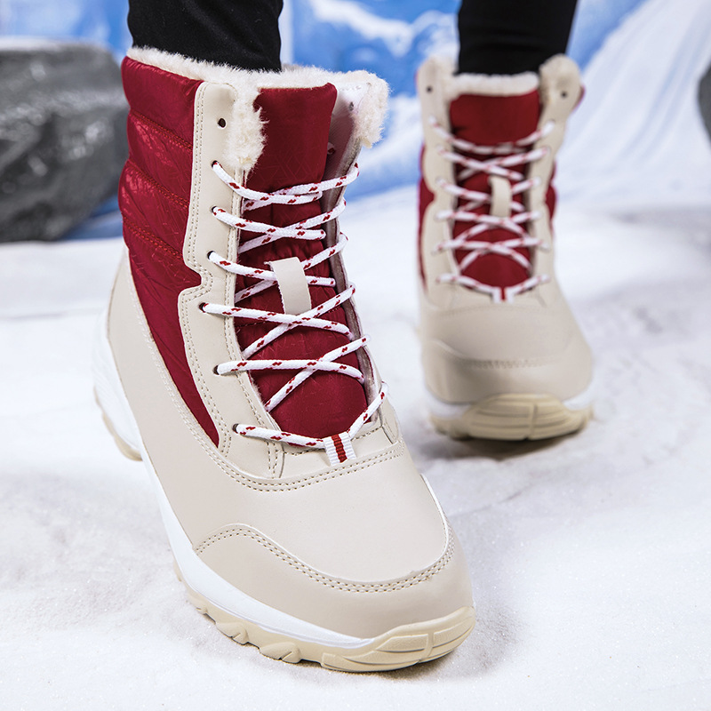 SUENTA Damen Plateau-Schneestiefel Schnürung Hohe Sohle Winteralltag - Winterstiefel Rot