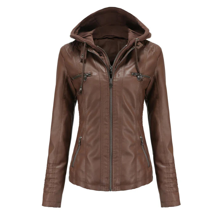 SUENTA Damen Winterjacke Mit Kapuze Reißverschluss Warm Gefüttert Kaffee