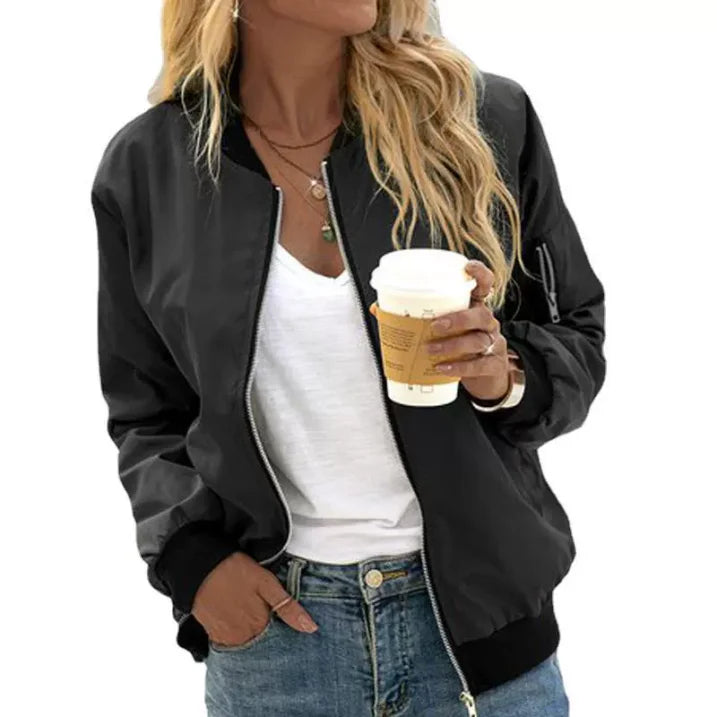 SUENTA Damen Bomber-Übergangsjacke Lockere Schnitt Material Alltag Schwarz
