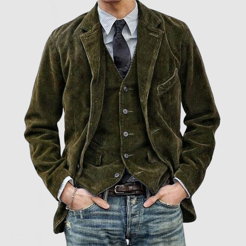 SUENTA Blazer Und Weste Im Set Für Herren Mit Praktischen Taschen Armeegrün