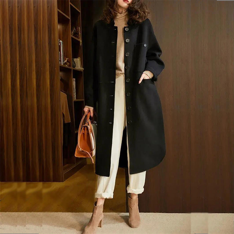 SUENTA Damen Trenchcoat Langer Frühling Weichheit Wärme Schwarz