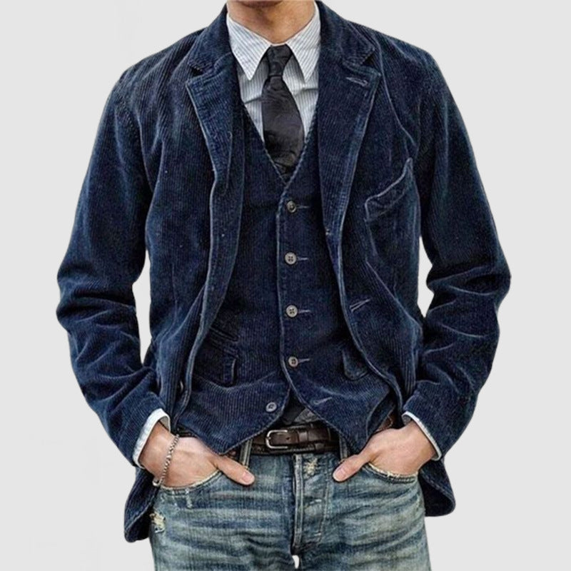 SUENTA Blazer Und Weste Im Set Für Herren Mit Praktischen Taschen Dunkelblau