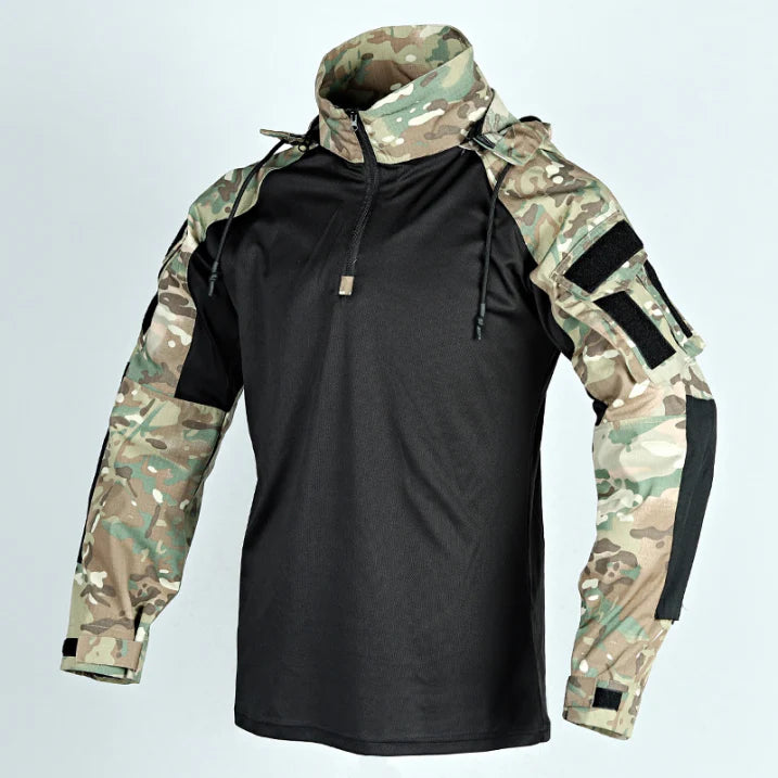 SUENTA Herren Taktische Softshell Jacke Mit Kapuze Modernes Design Tarnfarbe