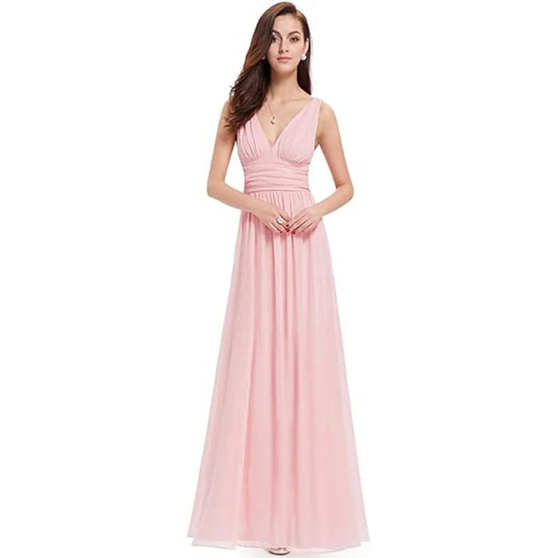 SUENTA Damen Elegantes Maxi Kleid – Ärmelloses Kleid mit V-Ausschnitt Rosa
