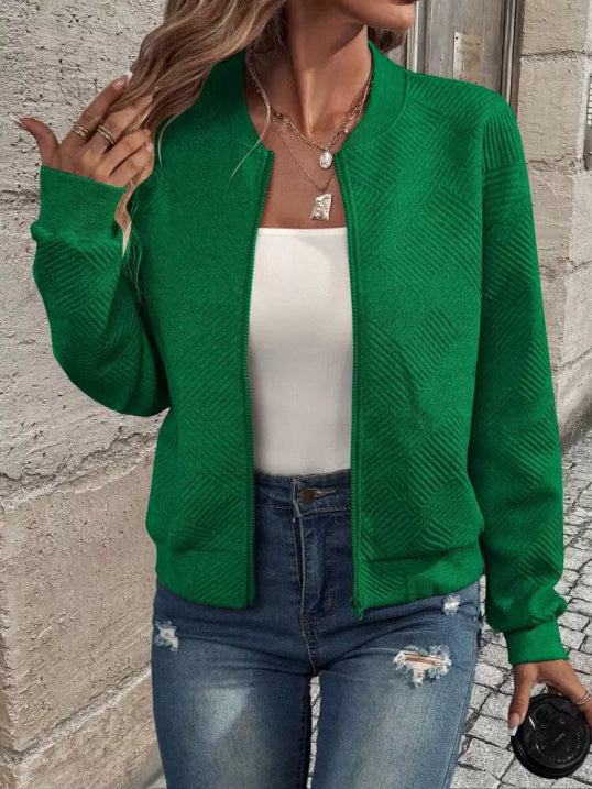 SUENTA Damen Minimalistische Übergangsjacke Mit Reißverschluss Grün