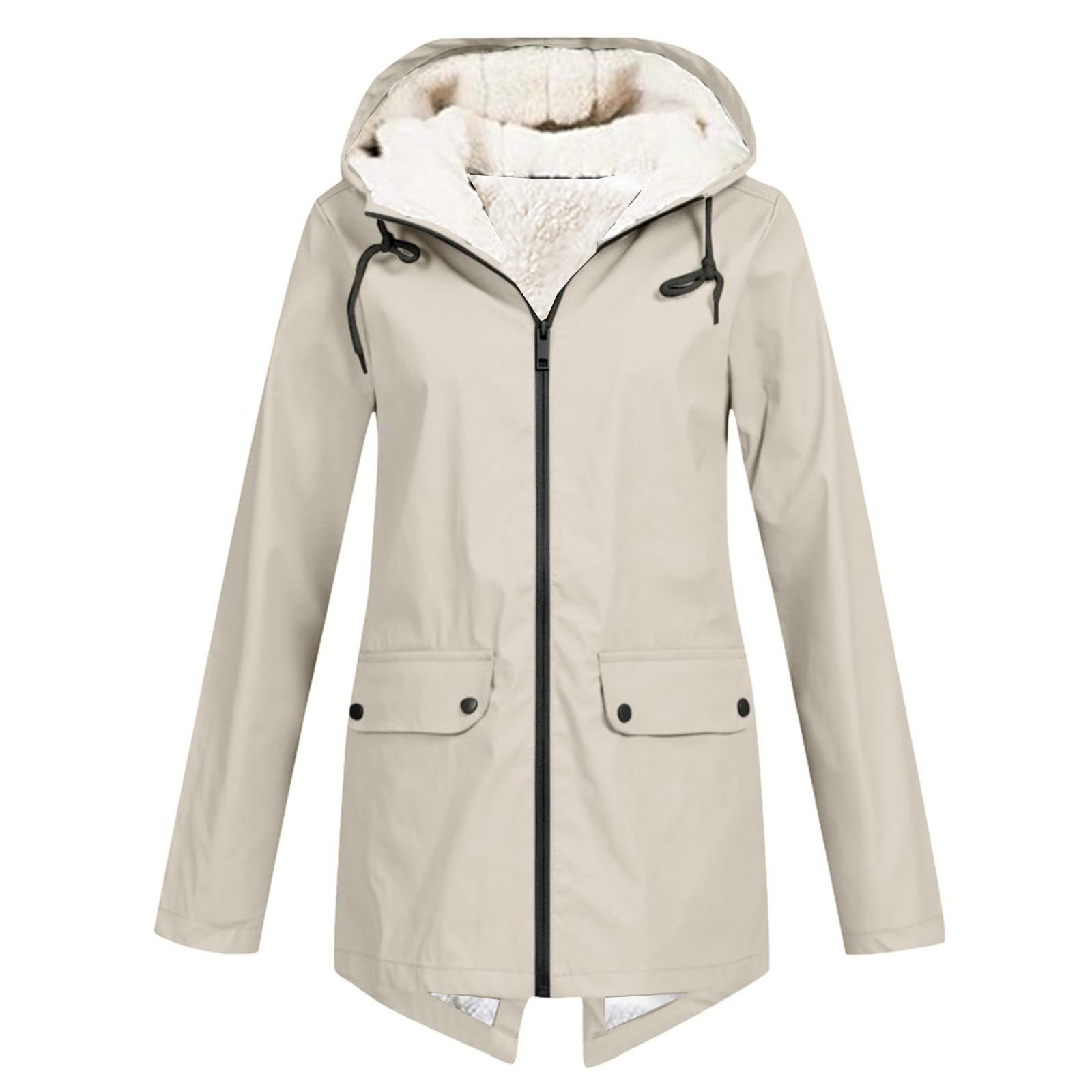 SUENTA Damen Winter Wasserdichter Trenchcoat Mit Kapuze Taschen Beige