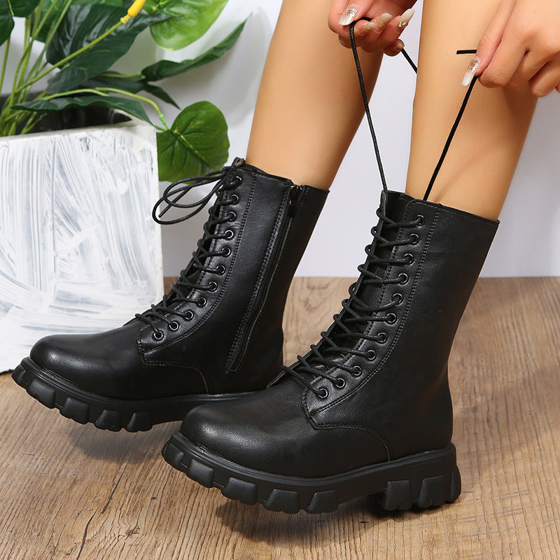 SUENTA Damen Stilvoll Dirndl Schuhe Plateau Mit Blockabsatz - Winterstiefel Schwarz