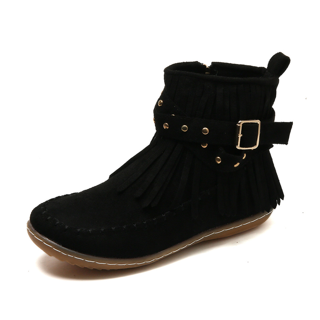 SUENTA Damen Cowboystiefel Boho-Stil Knöchellänge Metallnieten - Winterstiefel Schwarz