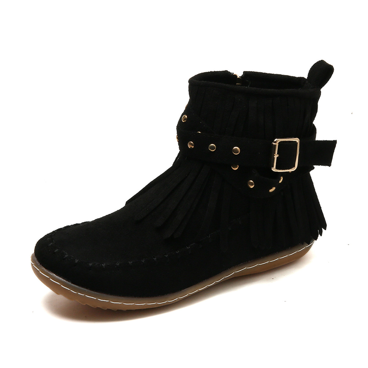 SUENTA Damen Cowboystiefel Boho-Stil Knöchellänge Metallnieten - Winterstiefel Schwarz