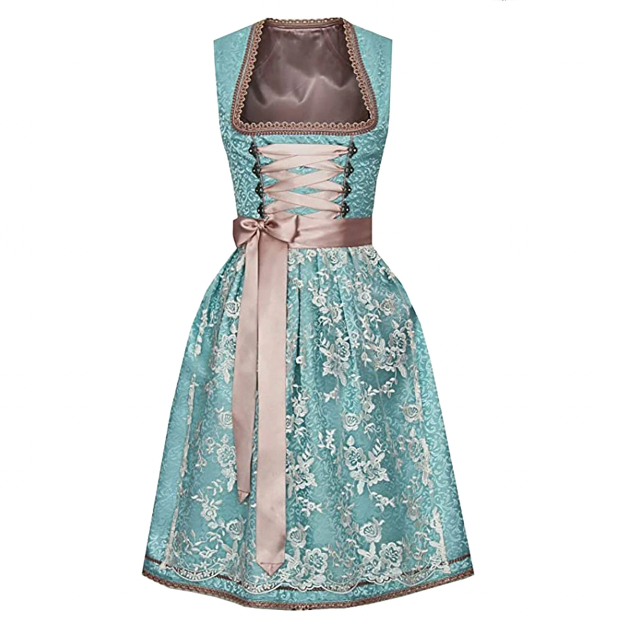SUENTA Damen Dirndl-Set - Traditionell 3-teilig mit Schürze & Bluse Türkis-Rosa