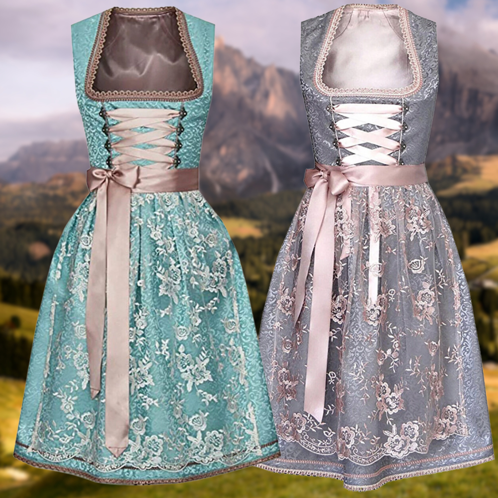 SUENTA Damen Dirndl-Set - Traditionell 3-teilig mit Schürze & Bluse Türkis-Rosa XS