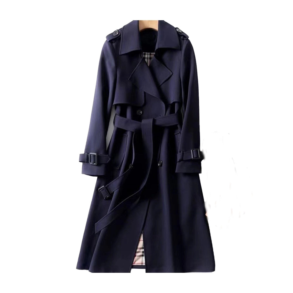SUENTA Damen Trenchcoat Zweireihiges Modell Taillierten Passform Verstellbaren Gürtels Marineblau