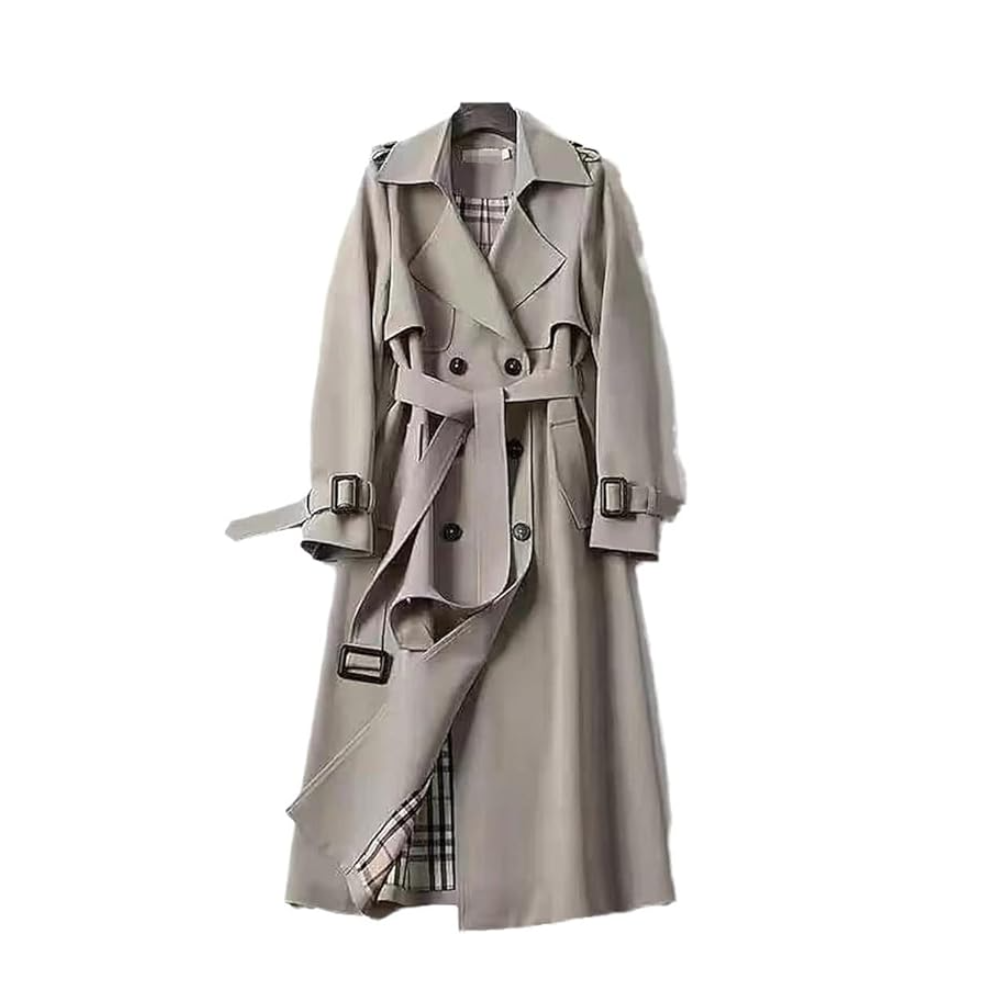 SUENTA Damen Trenchcoat Zweireihiges Modell Taillierten Passform Verstellbaren Gürtels Khaki