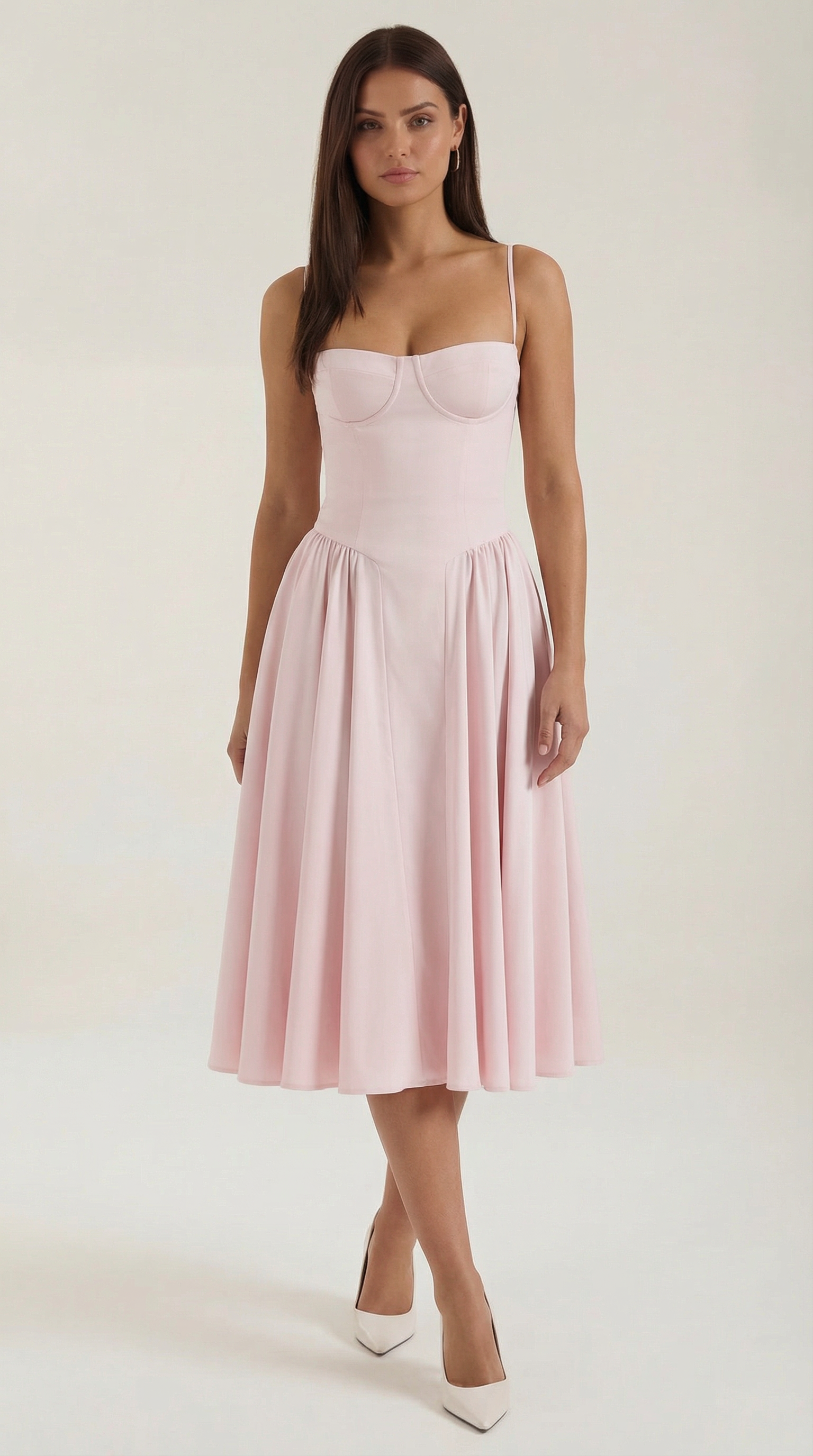 SUENTA Bonera | Damen Midikleid – Cottage-Core-Romantik, Sweetheart-Ausschnitt & Verspielte Schnürbänder Rosa
