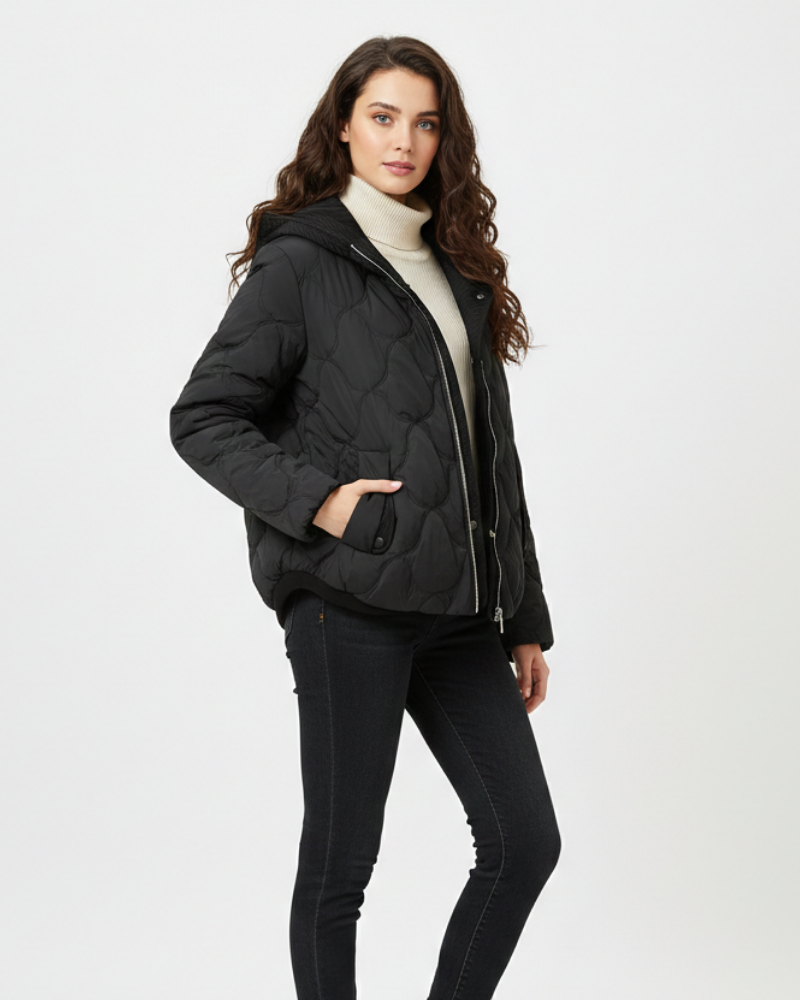 SUENTA Chāme - Damen Kurze Daunenjacke Gesteppte Jacke Moderne Und Klare Silhouette Schwarz