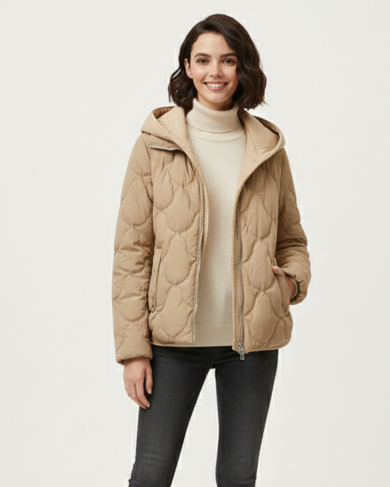 SUENTA Chāme - Damen Kurze Daunenjacke Gesteppte Jacke Moderne Und Klare Silhouette Beige