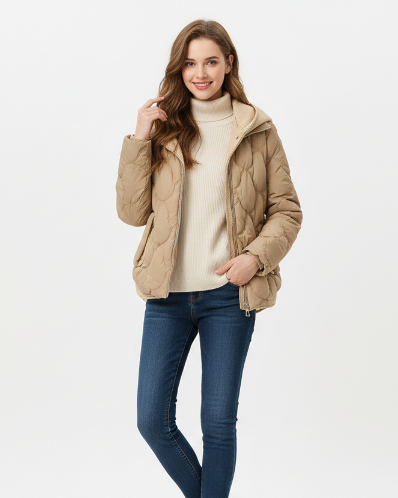 SUENTA Chāme - Damen Kurze Daunenjacke Gesteppte Jacke Moderne Und Klare Silhouette Kaki