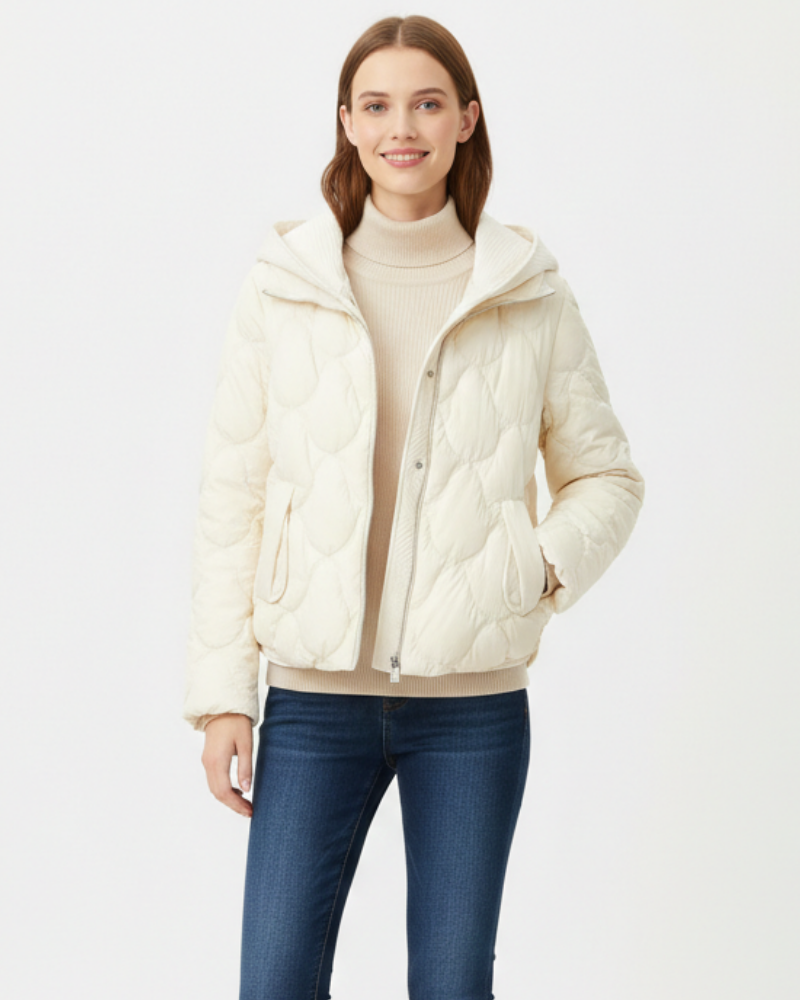 SUENTA Chāme - Damen Kurze Daunenjacke Gesteppte Jacke Moderne Und Klare Silhouette Weiß