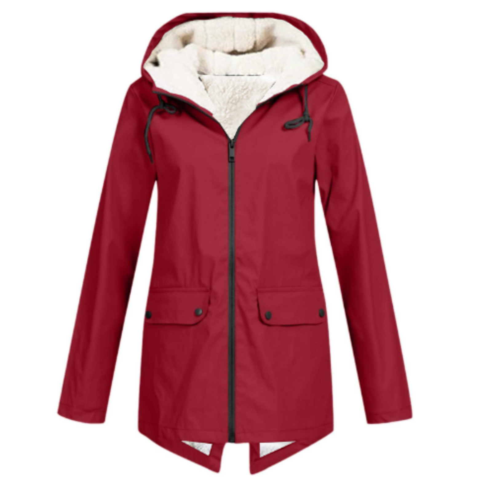SUENTA Damen Winter Wasserdichter Trenchcoat Mit Kapuze Taschen Rot