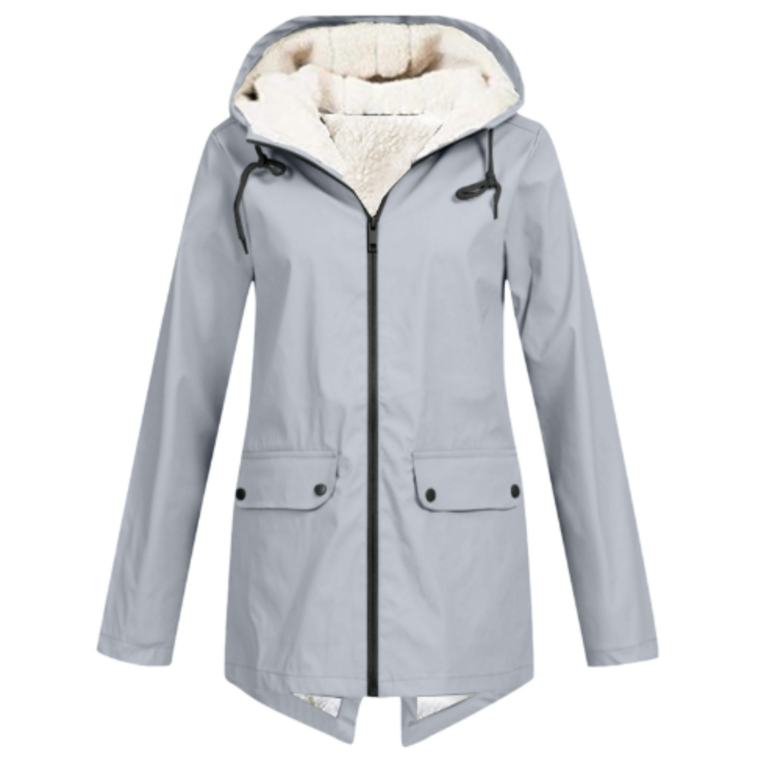 SUENTA Damen Winter Wasserdichter Trenchcoat Mit Kapuze Taschen Grau