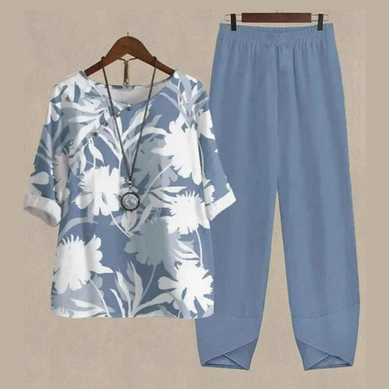 SUENTA Damen Sommer Zweiteiler – Helles Elegantes 2-teiliges Sommer Set Hellblau