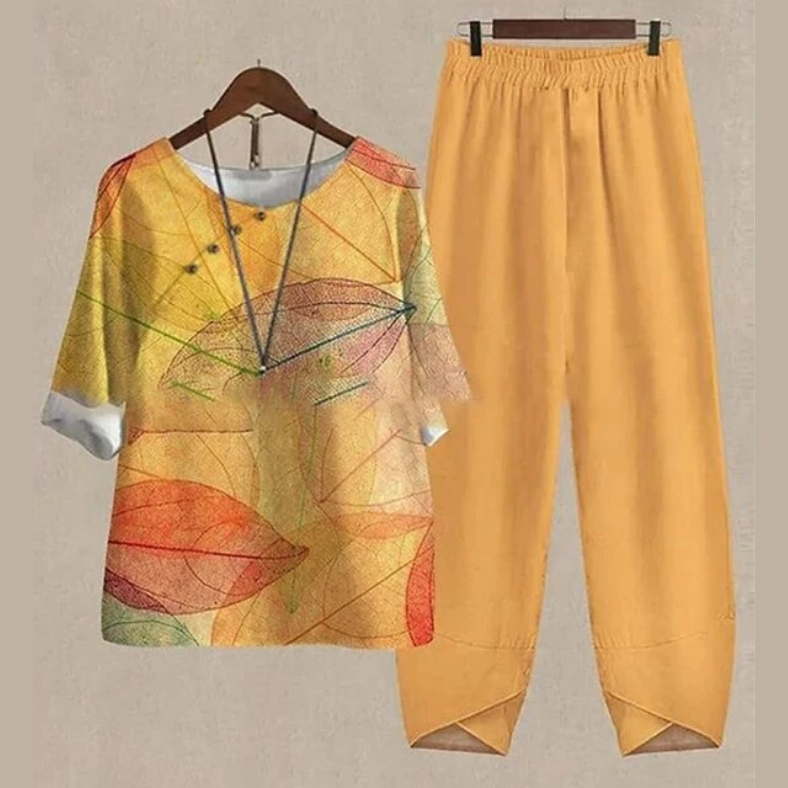 SUENTA Damen Sommer Zweiteiler – Helles Elegantes 2-teiliges Sommer Set Orange