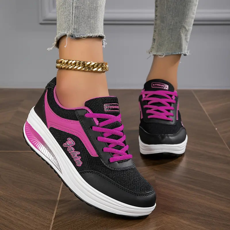 SUENTA Damen-Sneakers Air-Cushion-Sneakers Luftpolster Schwarz mit Lila