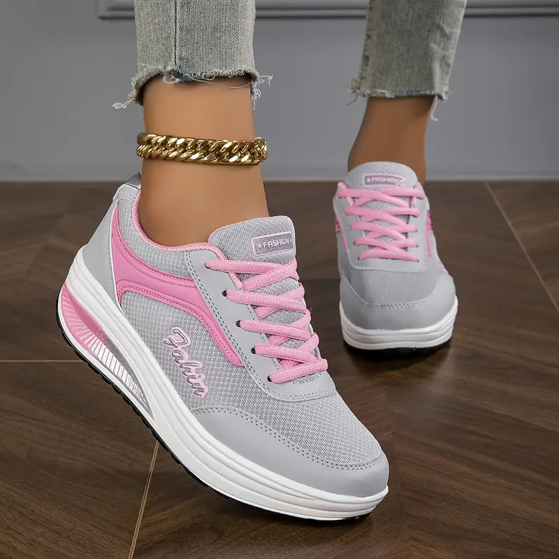SUENTA Damen-Sneakers Air-Cushion-Sneakers Luftpolster Grau mit Rosa