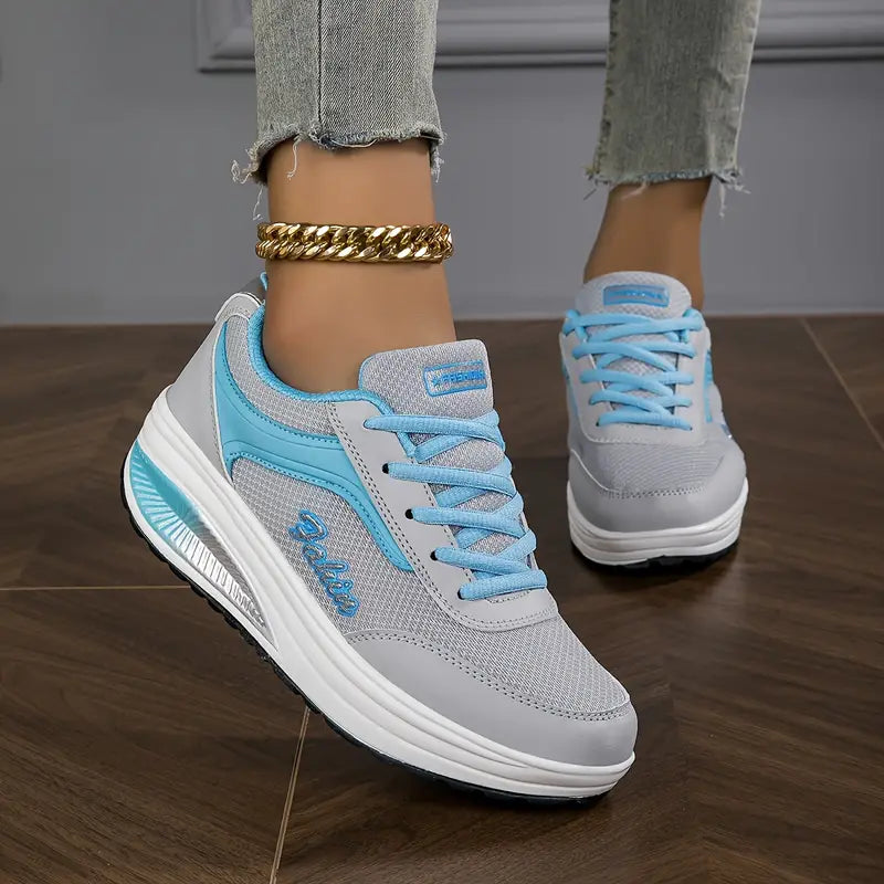 SUENTA Damen-Sneakers Air-Cushion-Sneakers Luftpolster Grau mit Blau